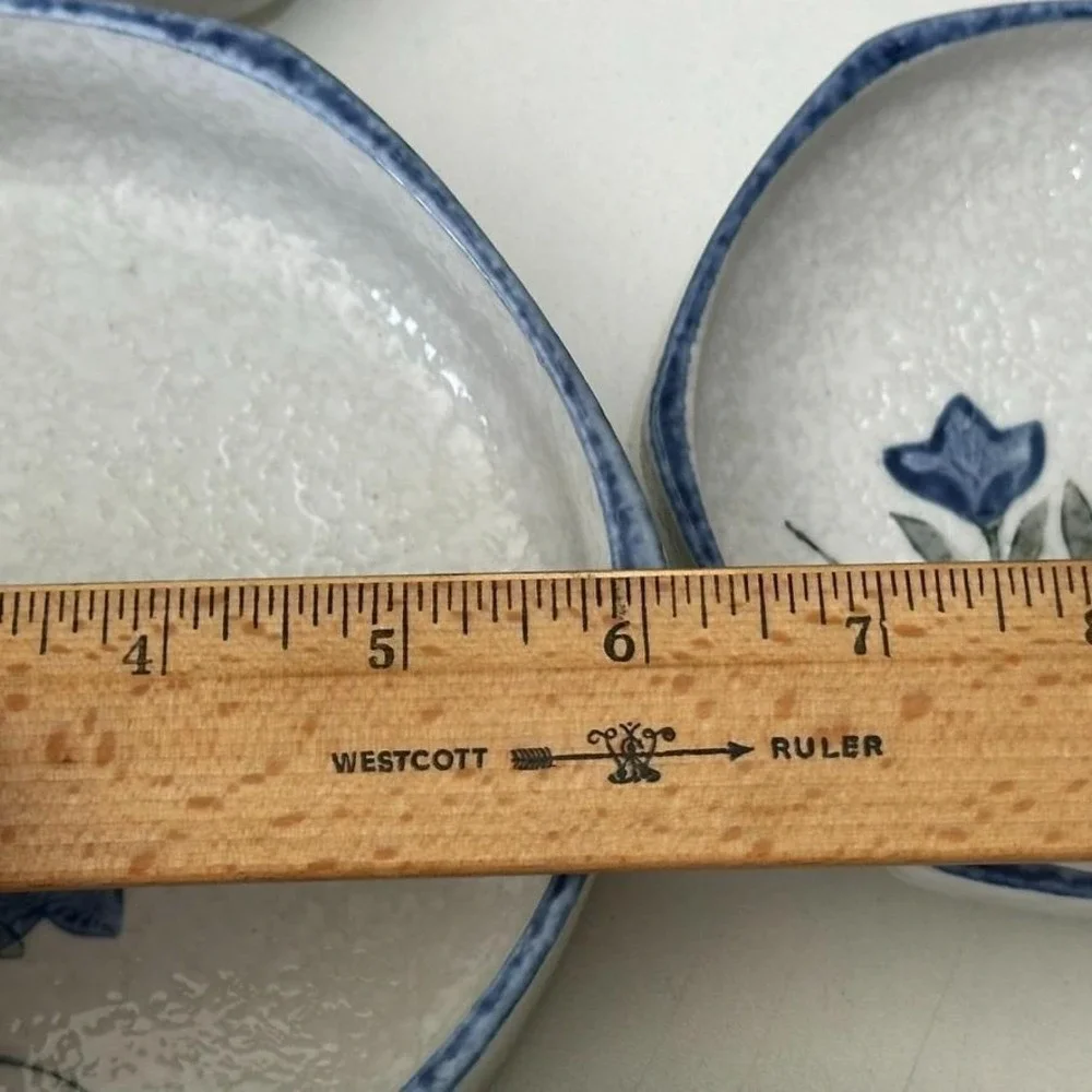 Vintage Blue White Speckled Ceramic Lot 5 Sauce Dishes Japanese Bellflower Set